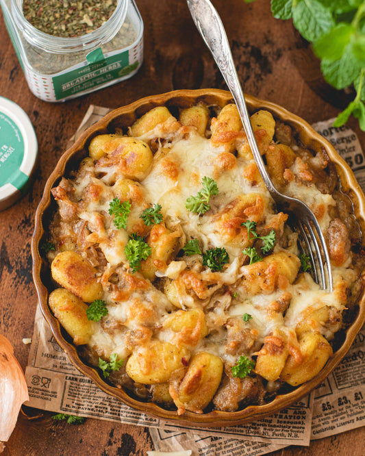 Uien Gnocchi Soep met Gehakt en Gesmolten Kaas
